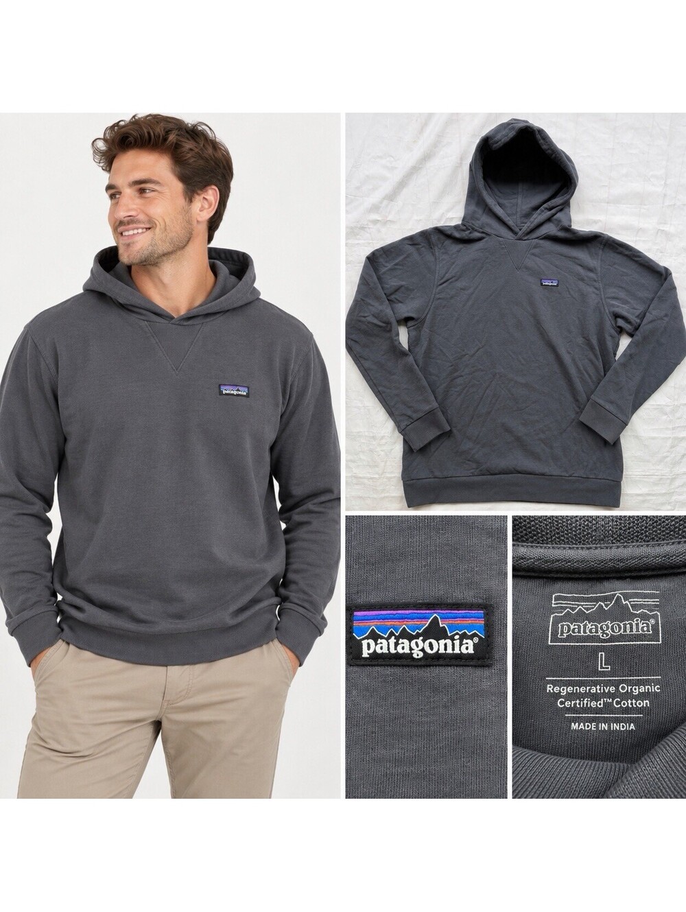 Patagonia Regenerative Organic Cotton Hoodie Men’s Large Gray Logo Pullover L